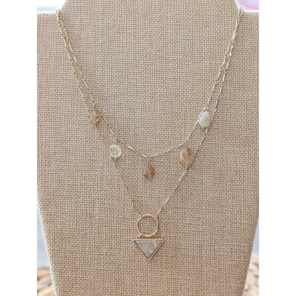 Park Lane Double Layered Necklace Natural Color Stones Gold Tone NIB